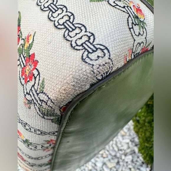 Tory Burch Ella Printed Canvas Tote Bag Floral Green Leather Straps - Picture 9 of 12